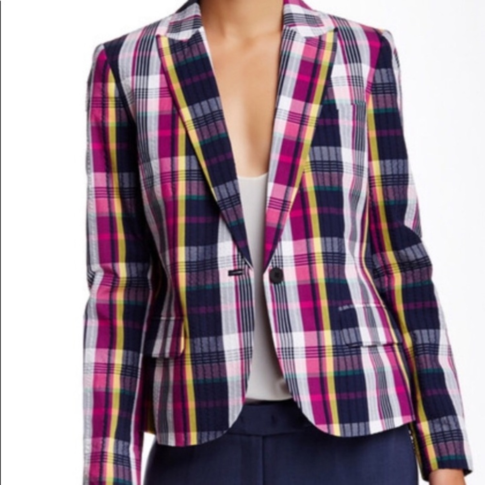Anne Klein Plaid Seersucker Blazer